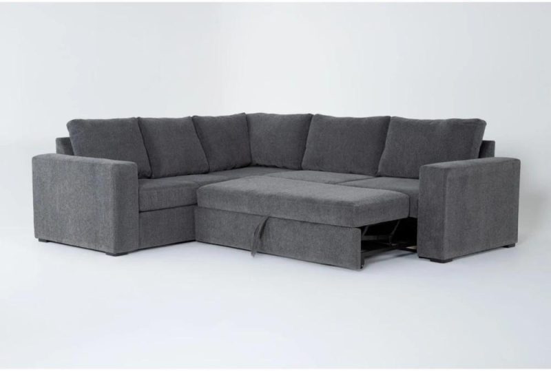 Futons |   Sebastian Slate Grey Fabric 109″ 2 Piece L-Shaped Sectional with Right Arm Facing Convertible Futon Sleeper Futons Futons