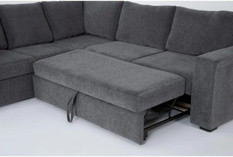 Futons |   Sebastian Slate Grey Fabric 109″ 2 Piece L-Shaped Sectional with Right Arm Facing Convertible Futon Sleeper Futons Futons