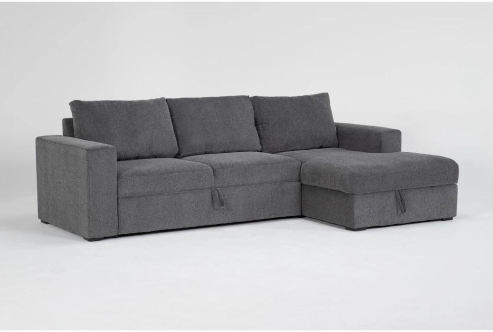 Futons |   Sebastian Slate Grey Fabric 111″ 2 Piece Convertible Futon Sleeper Sectional with Right Arm Facing Storage Chaise Futons Futons