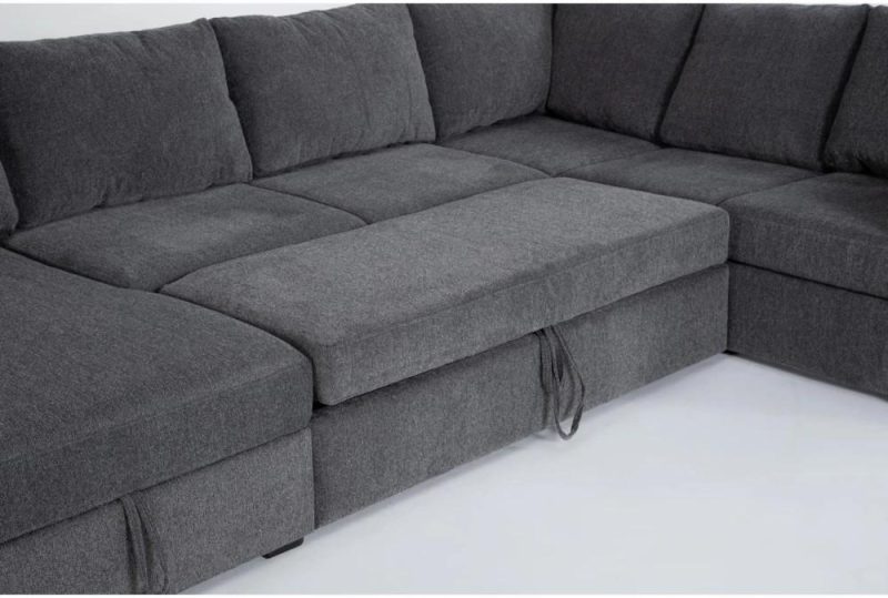 Futons |   Sebastian Slate Grey Fabric 140″ 3 Piece Convertible Futon Sleeper U-Shaped Sectional with Left Arm Facing Storage Chaise Futons Futons