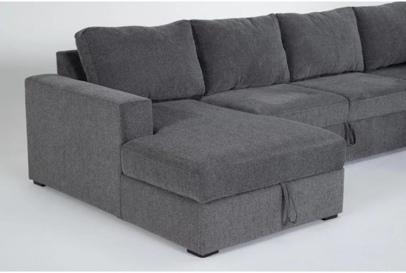 Futons |   Sebastian Slate Grey Fabric 140″ 3 Piece Convertible Futon Sleeper U-Shaped Sectional with Left Arm Facing Storage Chaise Futons Futons