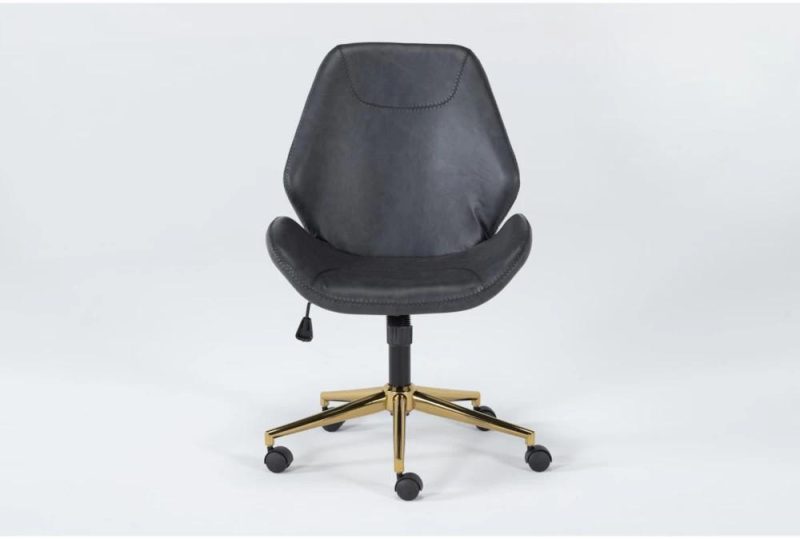 Gaming Chairs |   Murray Black Faux Leather With Gold Base Rolling Office Desk Chair Gaming Chairs Gaming Chairs