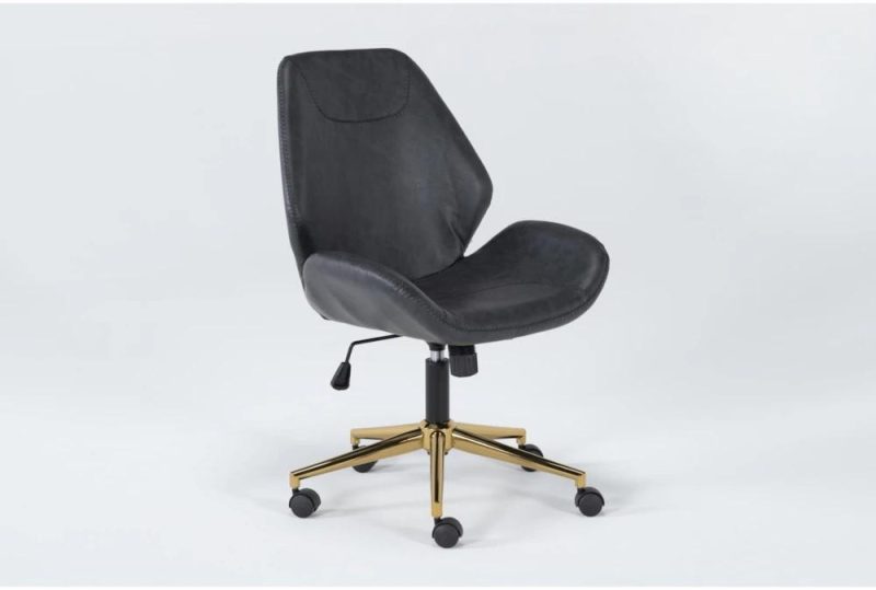 Gaming Chairs |   Murray Black Faux Leather With Gold Base Rolling Office Desk Chair Gaming Chairs Gaming Chairs