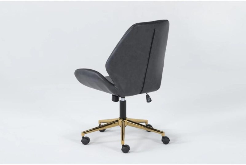 Gaming Chairs |   Murray Black Faux Leather With Gold Base Rolling Office Desk Chair Gaming Chairs Gaming Chairs