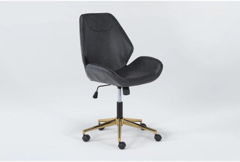 Gaming Chairs |   Murray Black Faux Leather With Gold Base Rolling Office Desk Chair Gaming Chairs Gaming Chairs