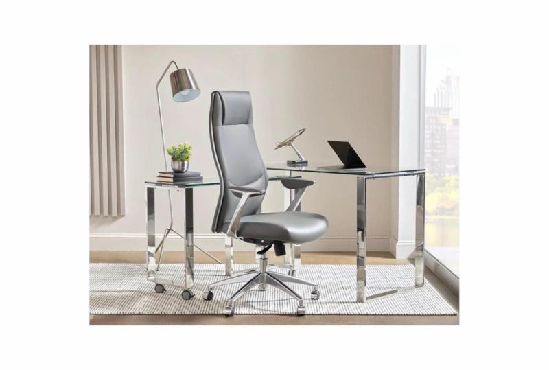 Gaming Furniture |   Karlstad Grey Faux Leather High Back Rolling Office Desk Chair Gaming Furniture Gaming Furniture