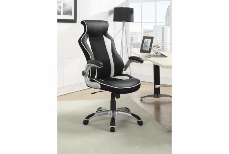 Gaming Furniture |   Reggie Black + Silver Adjustable Rolling Office Desk Chair Gaming Furniture Gaming Furniture