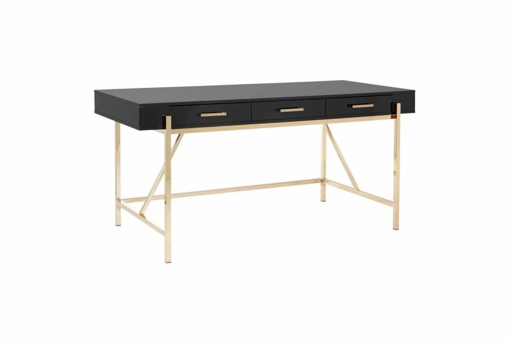 Gaming Furniture |   Roxy 64″ Black Computer Desk With Gold Plated Base + 3 Drawer Storage Gaming Furniture Gaming Furniture