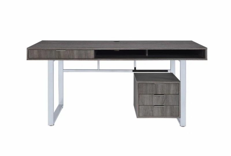 Gaming Furniture |   Wally Grey 65″ Writing Desk With 4 Drawers + 2 Shelves Gaming Furniture Gaming Furniture