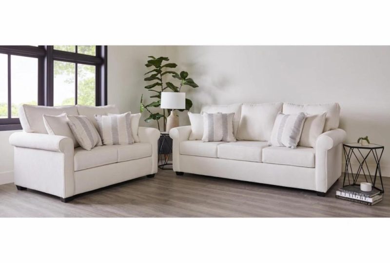 Living Room Sets |   Amora Ivory White Fabric 2 Piece Sofa & Loveseat Set Living Room Living Room Sets