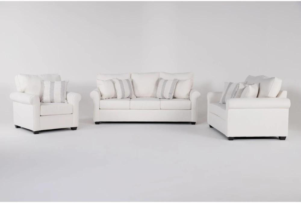 Living Room Sets |   Amora Ivory White Fabric 3 Piece Sofa, Loveseat & Arm Chair Set Living Room Living Room Sets