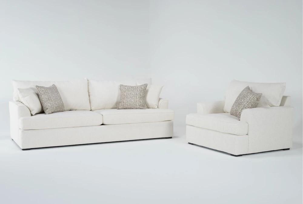 Living Room Sets |   Belinha II Opal White Fabric 2 Piece Sofa & Arm Chair Set Living Room Living Room Sets