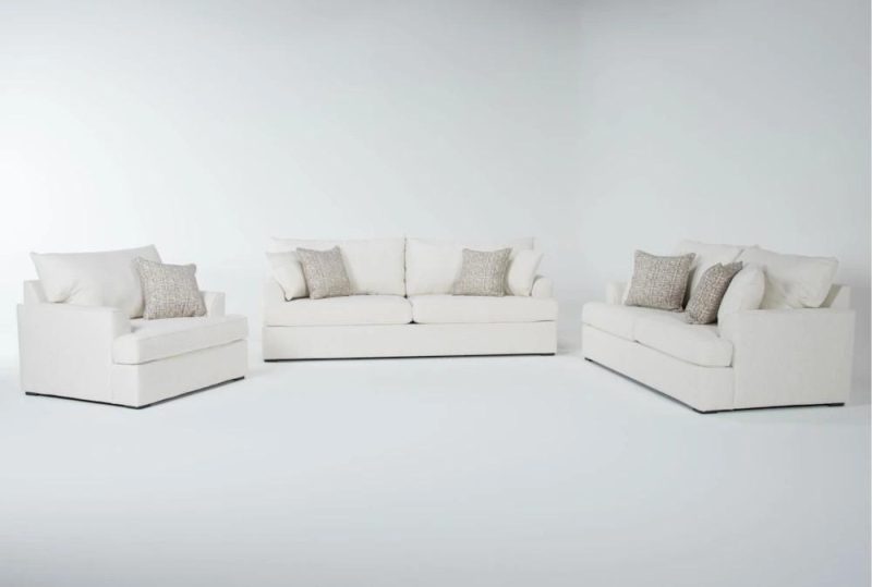 Living Room Sets |   Belinha II Opal White Fabric 3 Piece Sofa, Condo Sofa & Arm Chair Set Living Room Living Room Sets