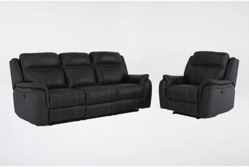 Living Room Sets |   Griffin Grey 2 Piece Power Reclining Sofa & Recliner Set Living Room Living Room Sets