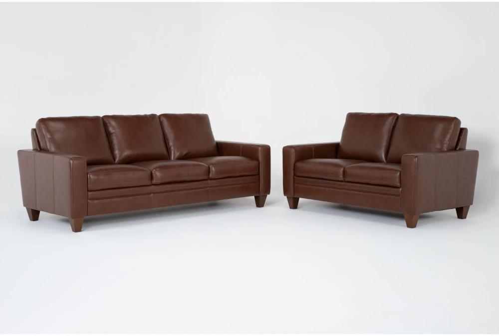 Living Room Sets |   Hudson Brown Leather 2 Piece Sofa & Loveseat Set Living Room Living Room Sets