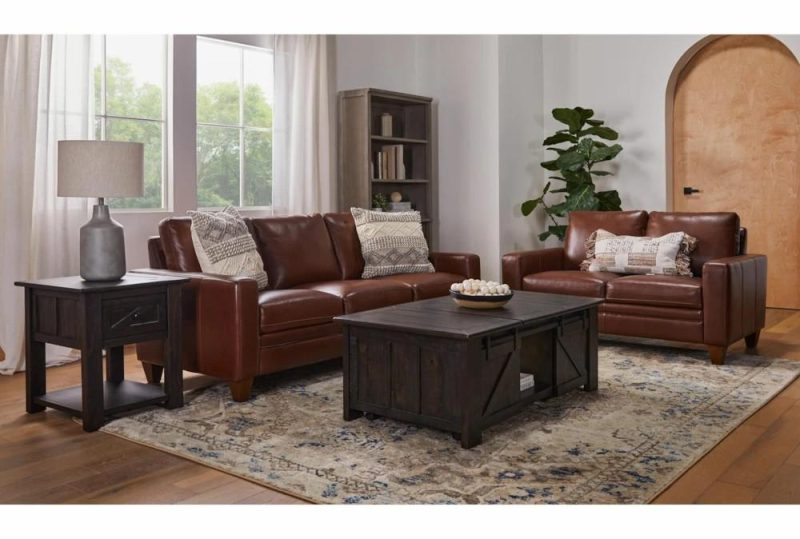 Living Room Sets |   Hudson Brown Leather 2 Piece Sofa & Loveseat Set Living Room Living Room Sets