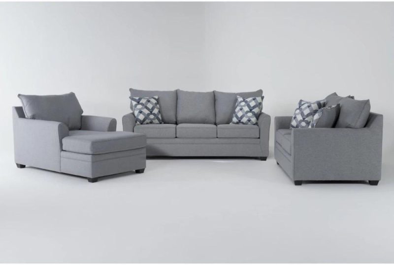 Living Room Sets |   Jaylen Cement Grey Fabric 85″ Sofa, Loveseat & Chaise Set Living Room Living Room Sets