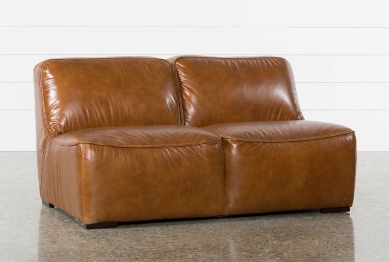 Loveseats |   Burton Honey Brown Leather 62″ Armless Loveseat Living Room Loveseats