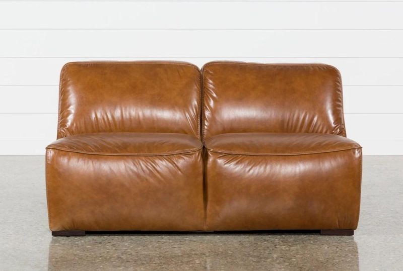 Loveseats |   Burton Honey Brown Leather 62″ Armless Loveseat Living Room Loveseats