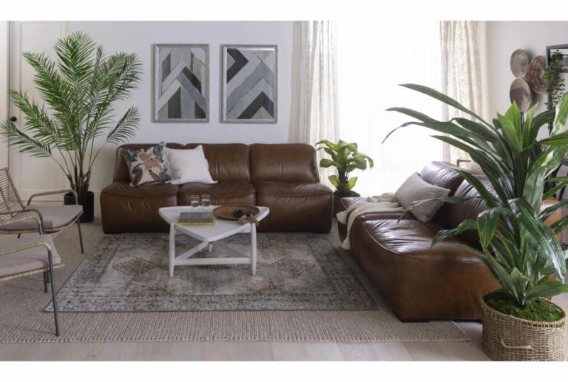 Loveseats |   Burton Honey Brown Leather 62″ Armless Loveseat Living Room Loveseats