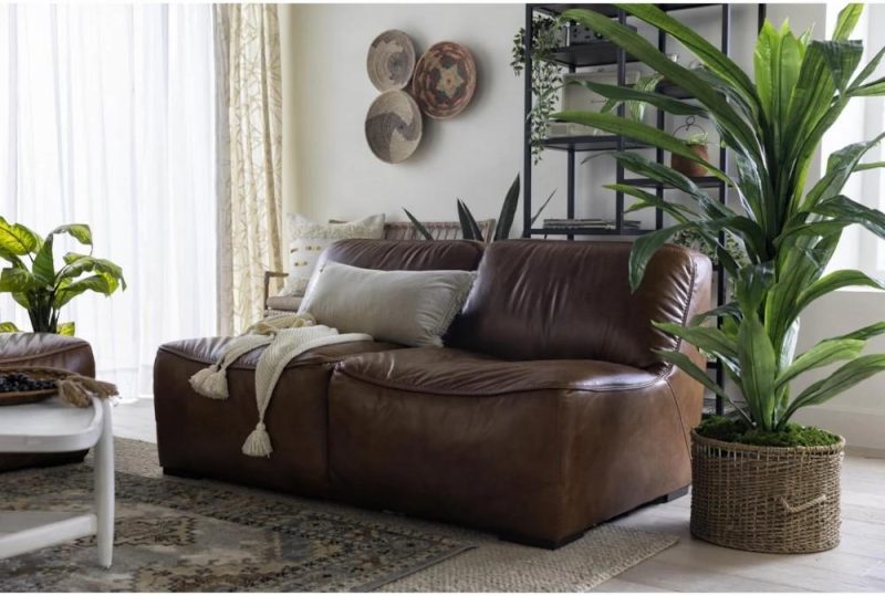 Loveseats |   Burton Honey Brown Leather 62″ Armless Loveseat Living Room Loveseats