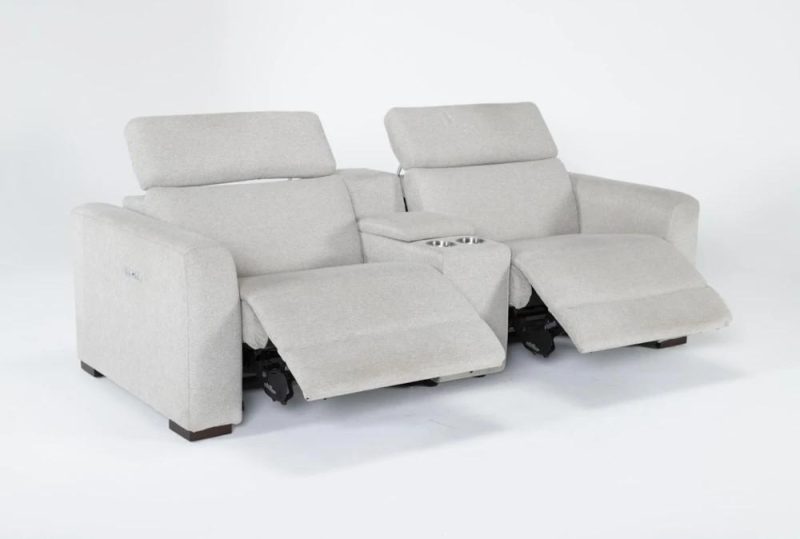 Loveseats |   Chanel Grey  91″ 3 Piece Power Reclining Modular Console Loveseat with Power Headrest, Storage, Cupholders & USB Living Room Loveseats