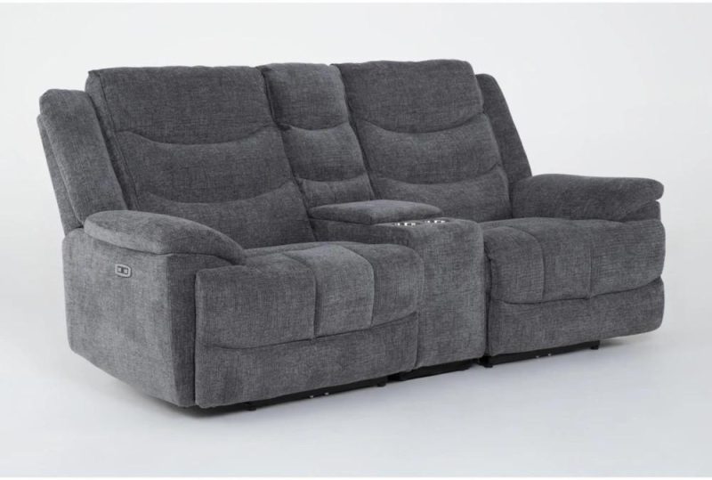 Loveseats |   Cruz Smoke Grey 3 Piece Power Reclining Modular Console Loveseat with Storage, Cupholders & USB Living Room Loveseats