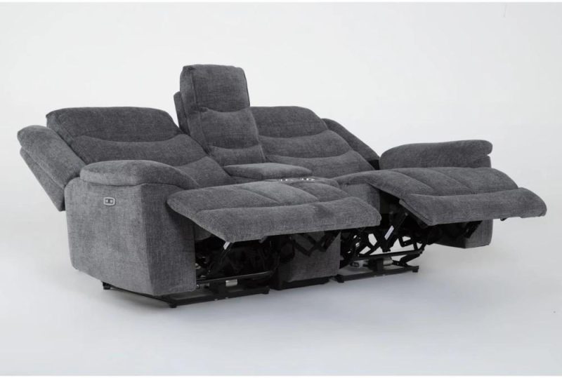 Loveseats |   Cruz Smoke Grey 3 Piece Power Reclining Modular Console Loveseat with Storage, Cupholders & USB Living Room Loveseats