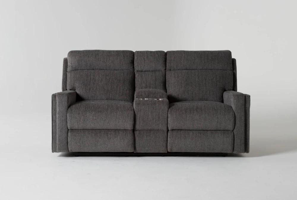 Loveseats |   Hewitt Grey 74″Manual Reclining Console Loveseat Living Room Loveseats