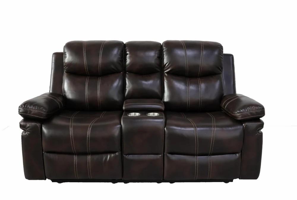 Loveseats |   Kellen Brown Faux Leather Manual Reclining Console Loveseat Living Room Loveseats