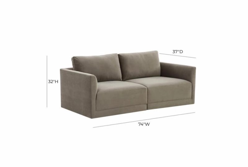 Loveseats |   Lyric Taupe Brown Velvet Fabric 74″ 2 Piece Modular Loveseat Living Room Loveseats