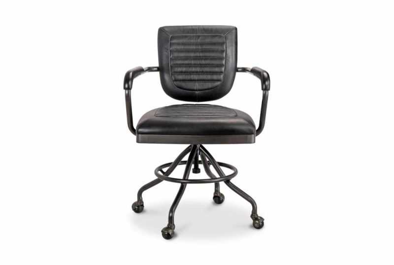 Office Chairs |   33″ Modern Black Armed Rolling Office Desk Chair Home Office Office Chairs