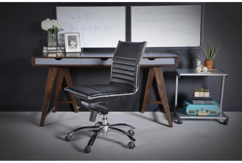 Office Chairs |   Copenhagen Black Faux Leather And Chrome Low Back Armless Rolling Office Desk Chair Home Office Office Chairs