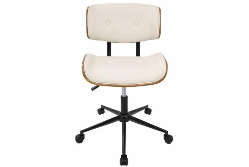 Office Chairs |   Linnea Walnut + Cream Faux Leather Swivel Adjustable Rolling Office Desk Chair Home Office Office Chairs