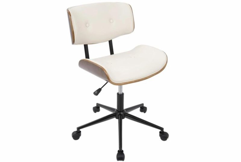 Office Chairs |   Linnea Walnut + Cream Faux Leather Swivel Adjustable Rolling Office Desk Chair Home Office Office Chairs