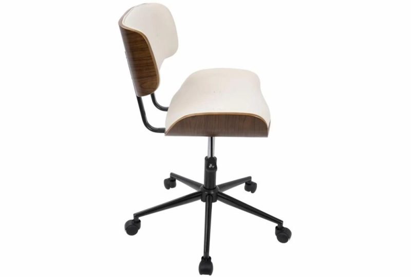 Office Chairs |   Linnea Walnut + Cream Faux Leather Swivel Adjustable Rolling Office Desk Chair Home Office Office Chairs