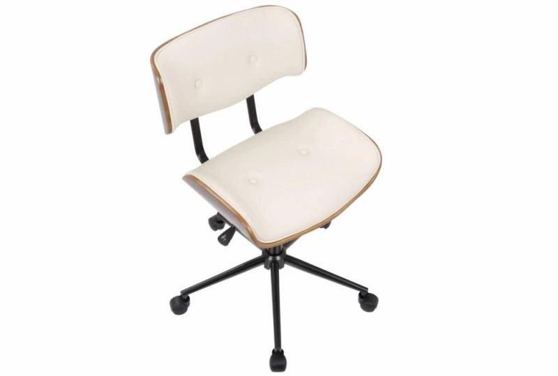 Office Chairs |   Linnea Walnut + Cream Faux Leather Swivel Adjustable Rolling Office Desk Chair Home Office Office Chairs