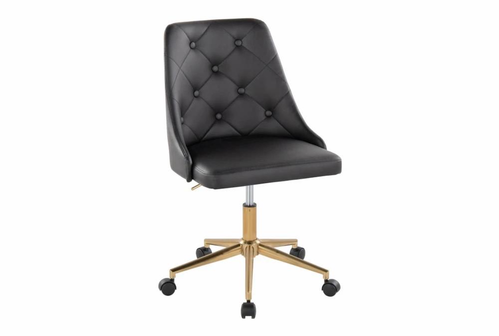 Office Chairs |   Mari Black Faux Leather Rolling Office Desk Chair With Gold Metal Base Office Chairs