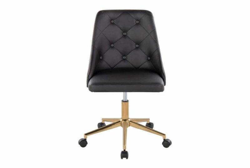 Office Chairs |   Mari Black Faux Leather Rolling Office Desk Chair With Gold Metal Base Office Chairs