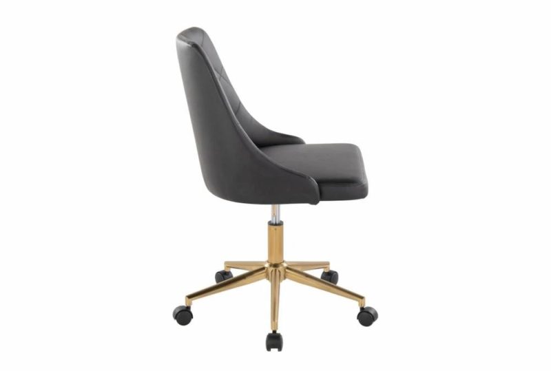 Office Chairs |   Mari Black Faux Leather Rolling Office Desk Chair With Gold Metal Base Office Chairs