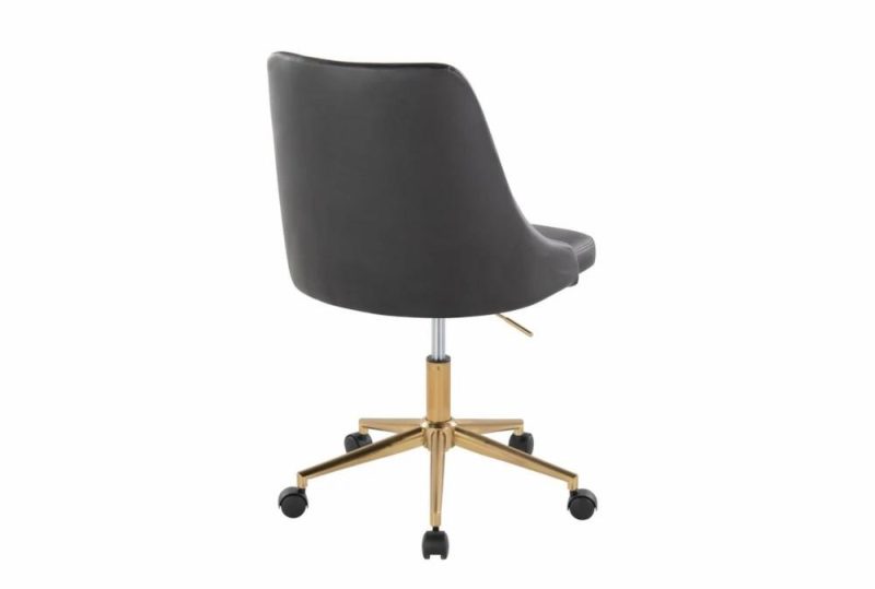 Office Chairs |   Mari Black Faux Leather Rolling Office Desk Chair With Gold Metal Base Office Chairs