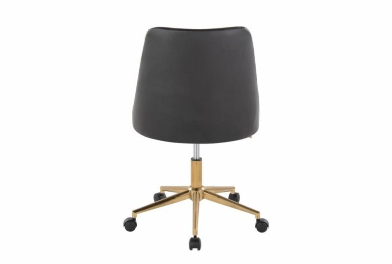 Office Chairs |   Mari Black Faux Leather Rolling Office Desk Chair With Gold Metal Base Office Chairs