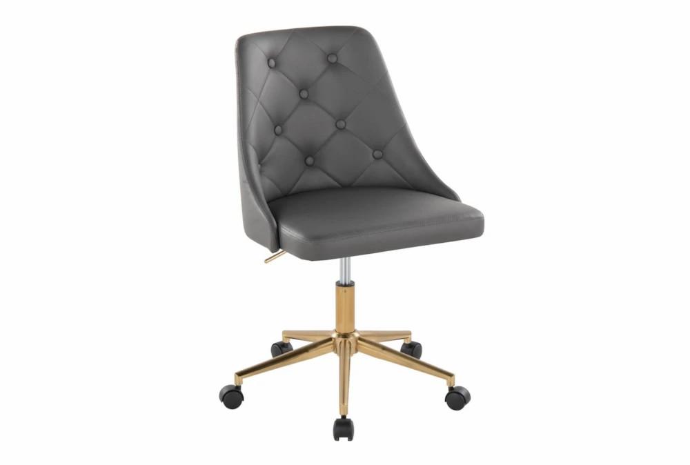 Office Chairs |   Mari Grey Faux Leather Rolling Office Desk Chair With Gold Metal Base Home Office Office Chairs