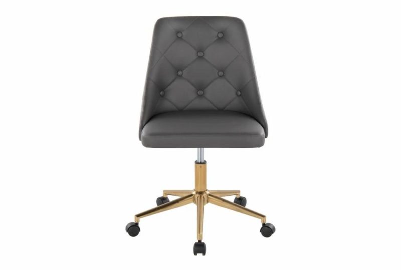 Office Chairs |   Mari Grey Faux Leather Rolling Office Desk Chair With Gold Metal Base Home Office Office Chairs