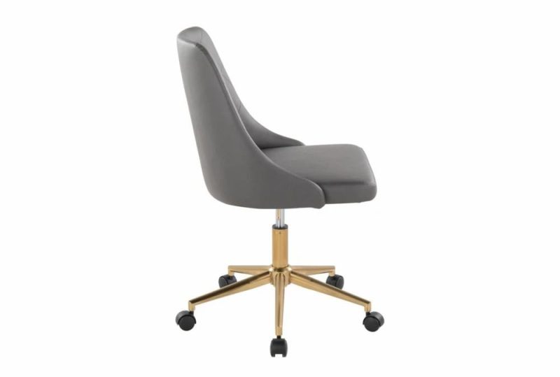 Office Chairs |   Mari Grey Faux Leather Rolling Office Desk Chair With Gold Metal Base Home Office Office Chairs