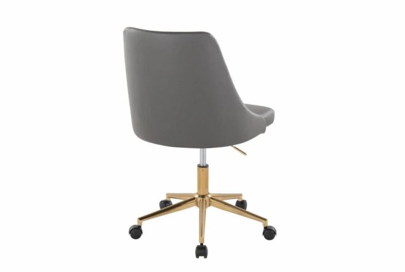 Office Chairs |   Mari Grey Faux Leather Rolling Office Desk Chair With Gold Metal Base Home Office Office Chairs