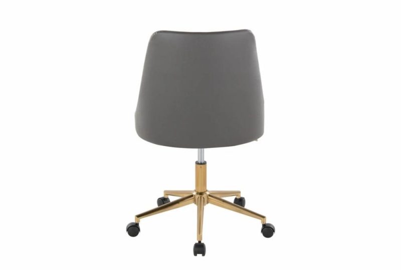 Office Chairs |   Mari Grey Faux Leather Rolling Office Desk Chair With Gold Metal Base Home Office Office Chairs