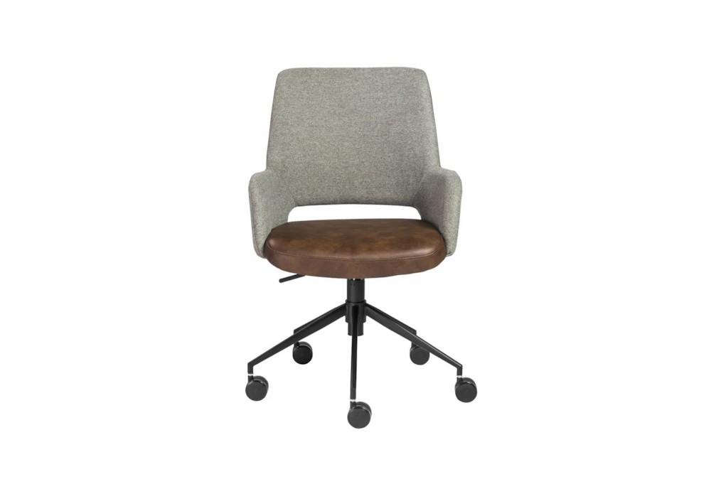 Office Chairs |   Mayfield Gray Fabric & Brown Faux Leather Rolling Office Desk Chair Home Office Office Chairs