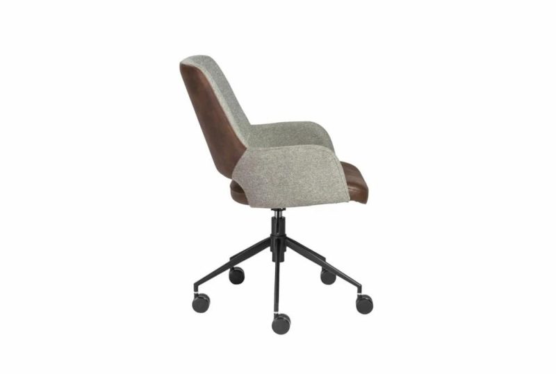 Office Chairs |   Mayfield Gray Fabric & Brown Faux Leather Rolling Office Desk Chair Home Office Office Chairs