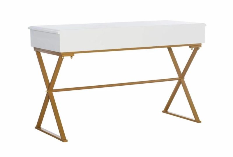 Office Desks |   Ardendale White +  Gold 48″ Desk With 2 Drawer Storage Home Office Office Desks